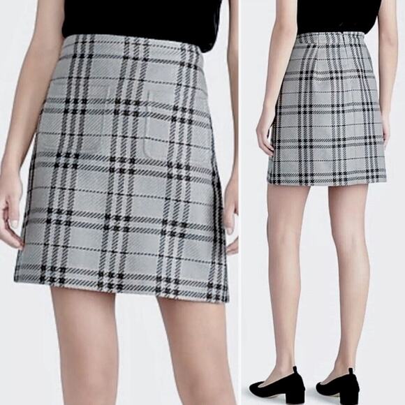 J. Crew Factory black/gray knit plaid A Line mini skirt size 8 - Picture 13 of 13